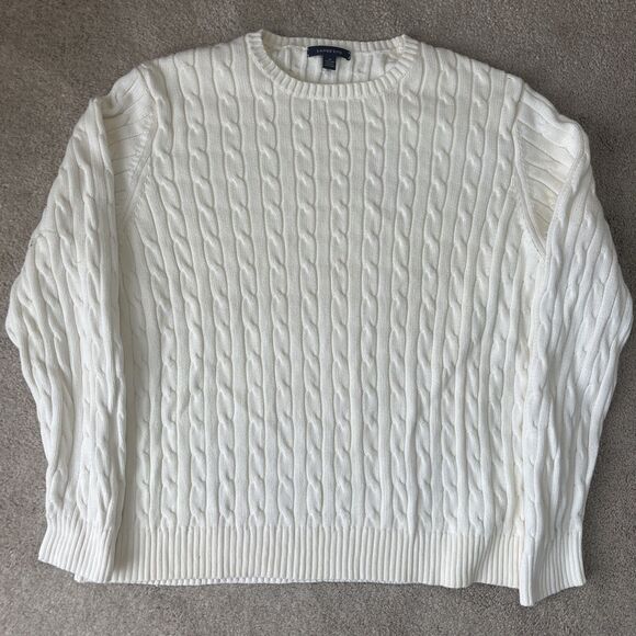 Lands End Cable Knit Sweater Womens 3X Cream Crewneck Preppy Cabincore Cozy - Picture 1 of 7